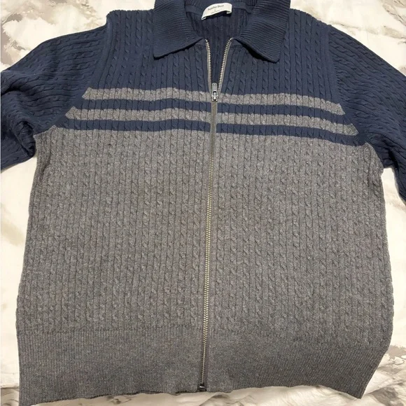 Sunday Best Cotton Charm Meadow Zip Sweater Admiral/Grey SZ L - Picture 4 of 10